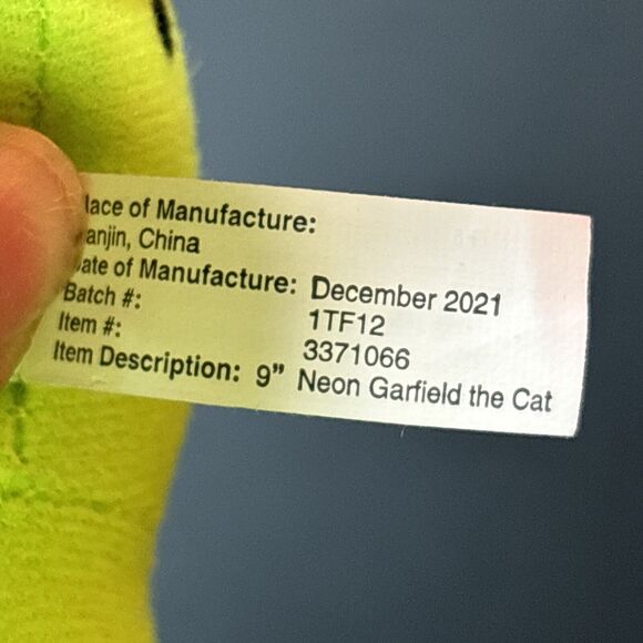 Garfield The Cat 9” Plush Stuffed Animal Neon Green Toy Factory 2022 Nickelodeon - Picture 8 of 9